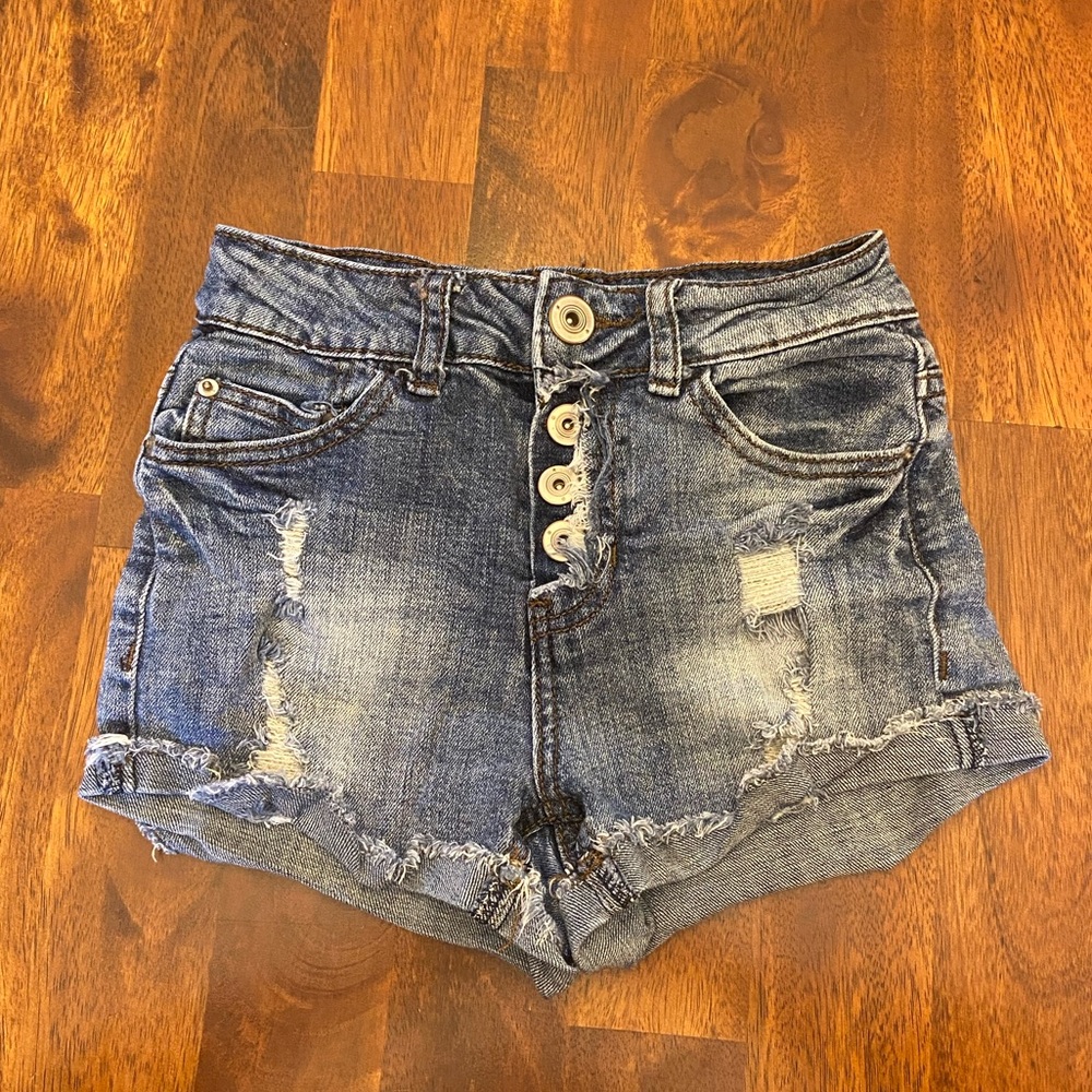 High Waisted Distressed Jean Shorts